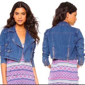 Free People James Dean Moto Jacket Cropped Denim